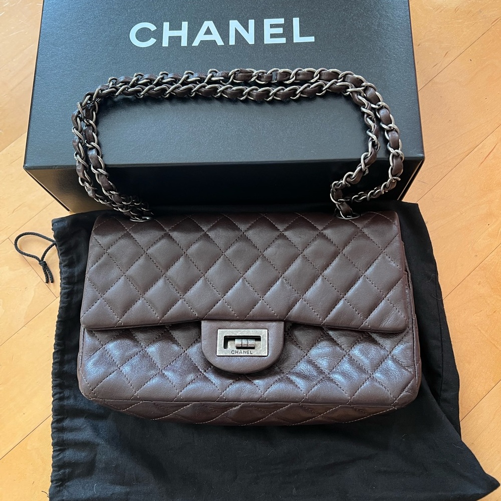 CHANEL Quilted Shoulder Bag in Dark Brown with Chain Strap